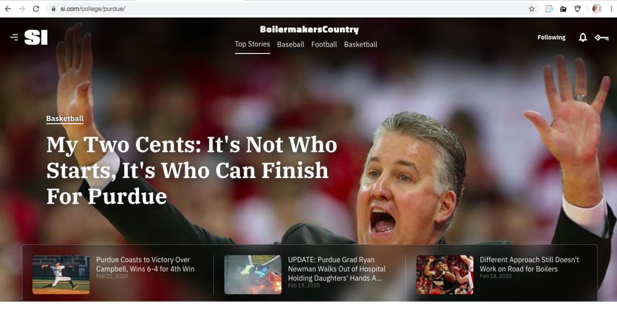 It says FOLLOWING in the top right for me, because I already follow this Sports Illustrated site. You see FOLLOW, so please sign up. 